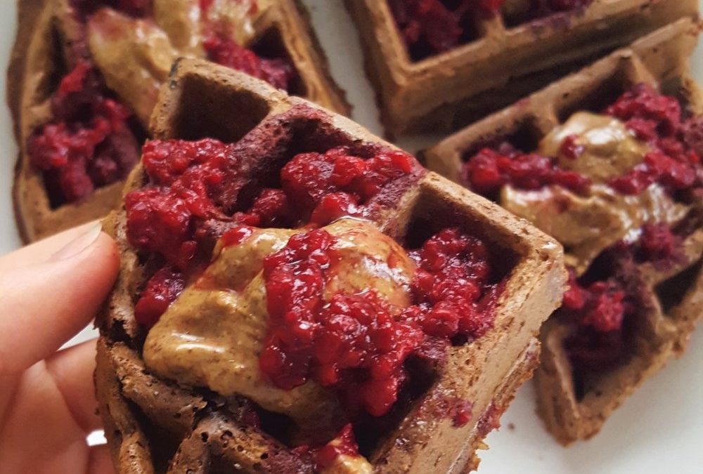 Chocolate Waffle With Almond Butter & Raspberries